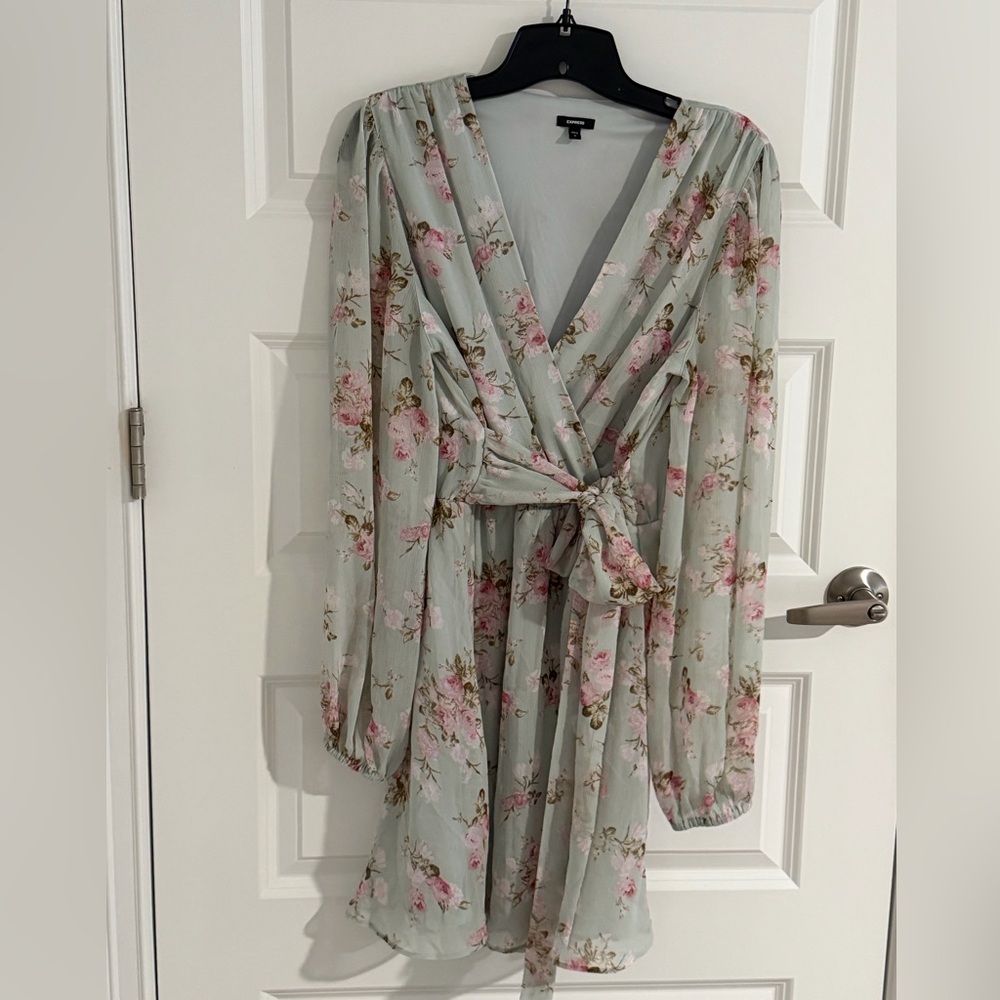 Express mint green and pink floral mini dress.